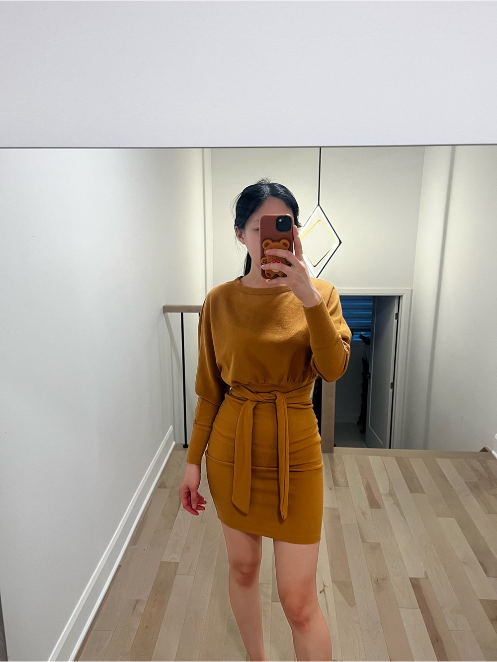 Revamped Mustard Yellow Mini Dress with Waist Tie